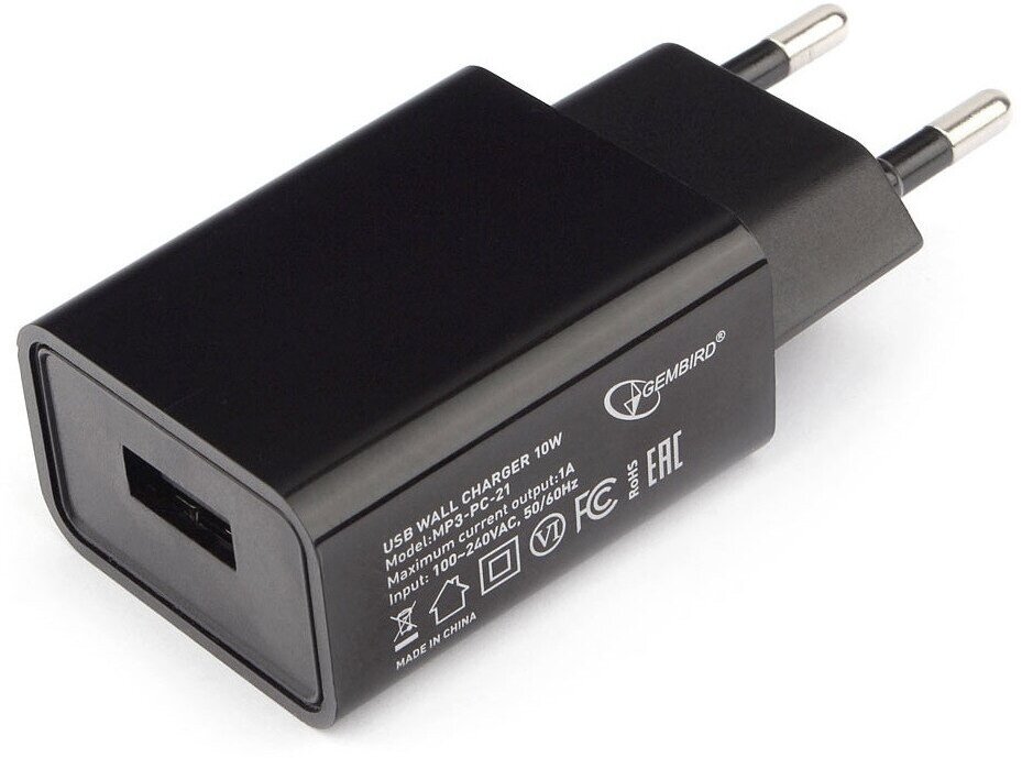 Зарядное устройство Gembird Cablexpert 1xUSB 1A Black MP3A-PC-21