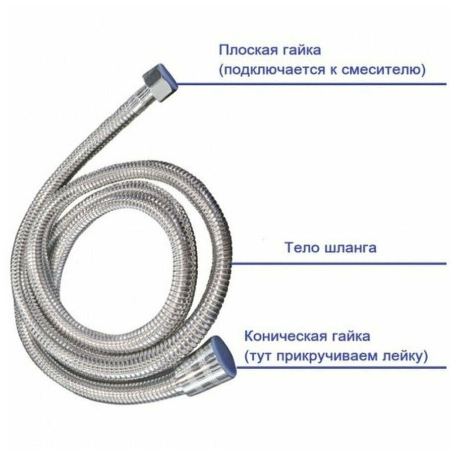 Hansen шланг для душа 2.3м Strong, растягивающийся, с защитой от перекручивания, хром - фотография № 4