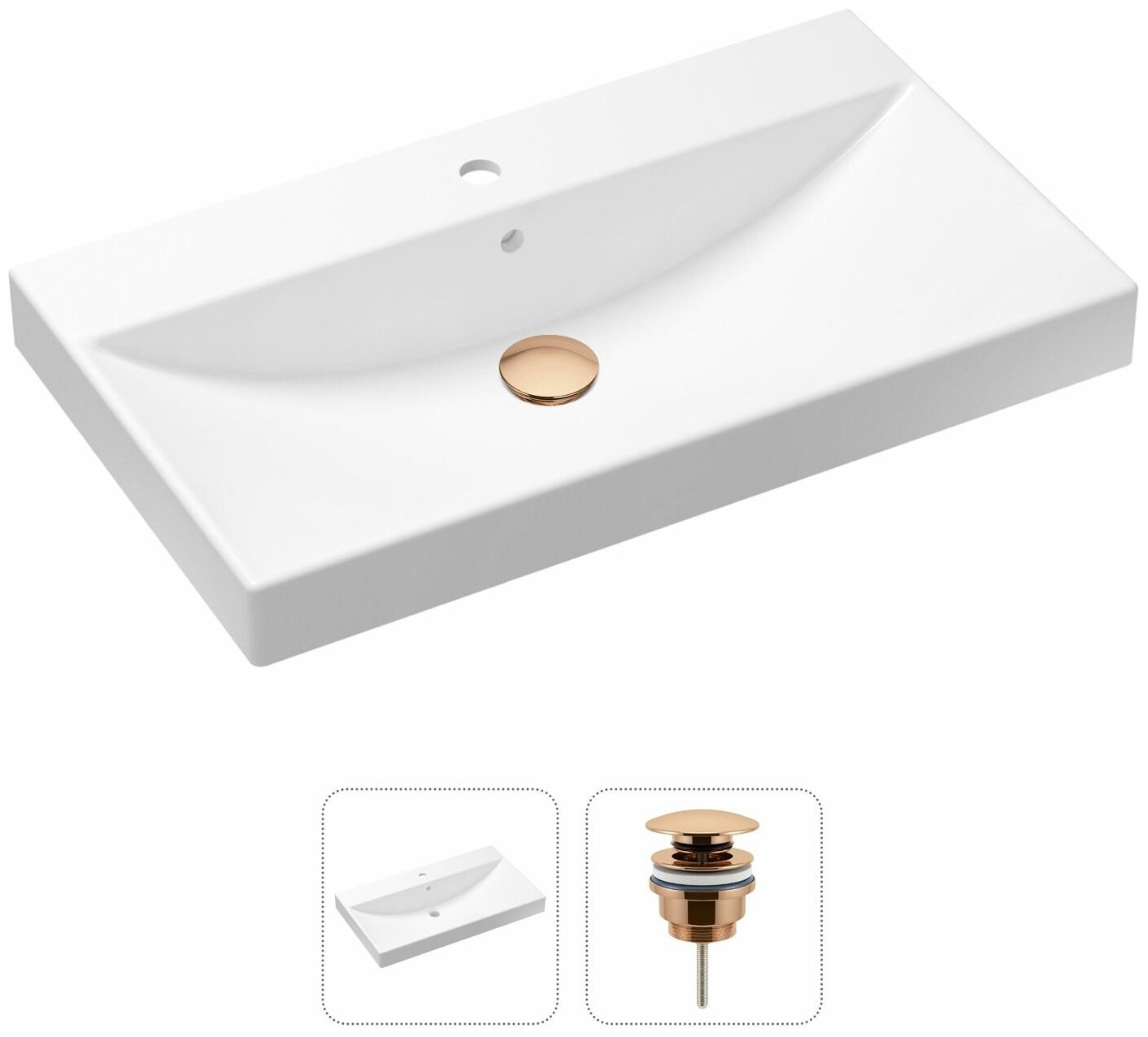 Комплект 2 в 1 Lavinia Boho Bathroom Sink 21520905: врезная фарфоровая раковина 80 см, донный клапан