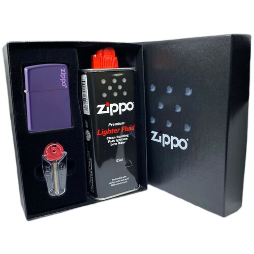 Подарочный набор ZIPPO ( Зажигалка ZIPPO 237ZL Classic, фиолетовая, матовая с покрытием Purple Matte + кремни + топливо, 125 мл )