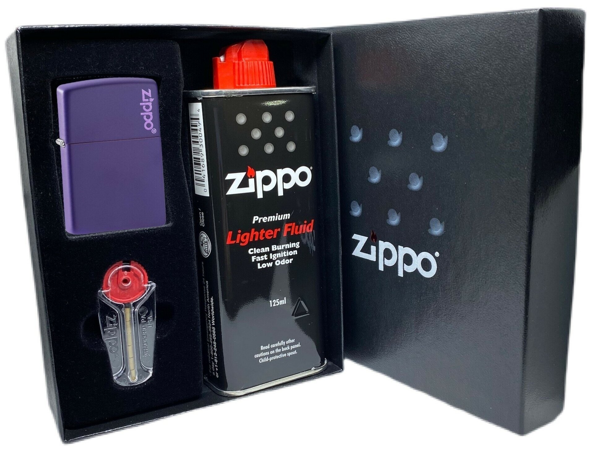 Подарочный набор ZIPPO ( Зажигалка ZIPPO 237ZL Classic, фиолетовая, матовая с покрытием Purple Matte + кремни + топливо, 125 мл ) - фотография № 1