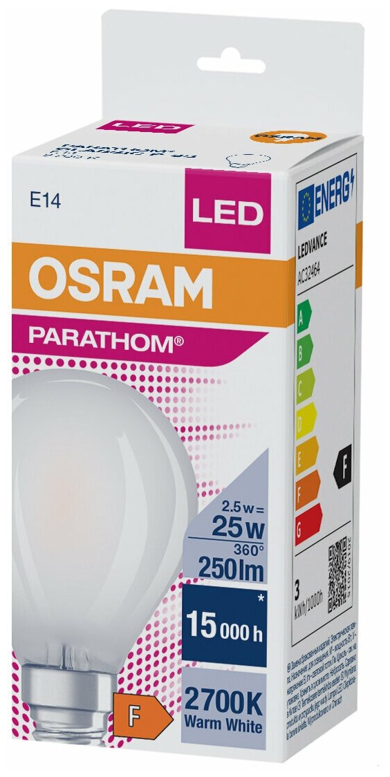 PARATHOM CL P GL FR 25 non-dim 2,5W/827 E14 - LED лампа OSRAM