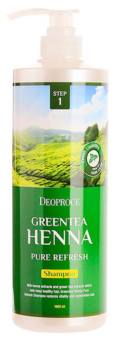 Deoproce Шампунь для волос Green Tea Henna Pure Refresh Shampoo, 1000 мл