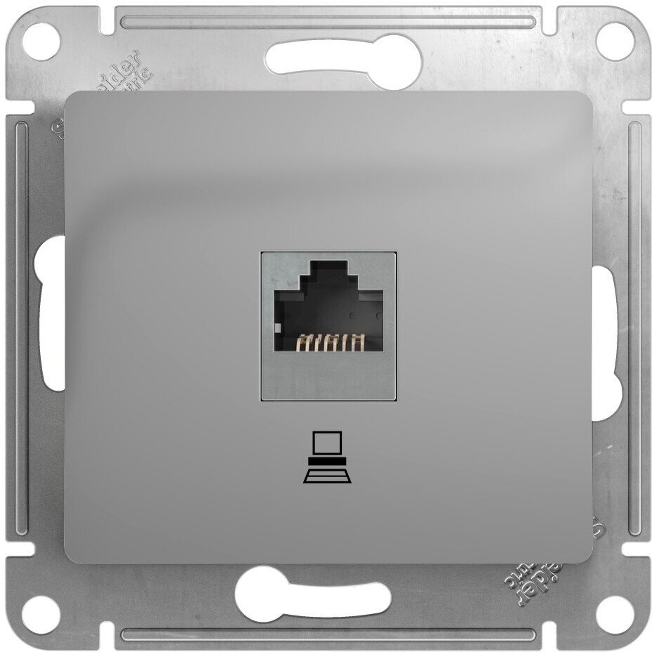 Механизм компьютерной розетки Schneider Electric Glossa RJ45 UTP категория 5е алюминий Schneider Electric Glossa (комплект из 2 шт)