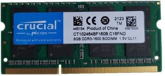 Оперативная память Crucial 8 ГБ PC3 (DDR3) 1600 МГц SODIMM CL11 CT102464BF160B. C16FND