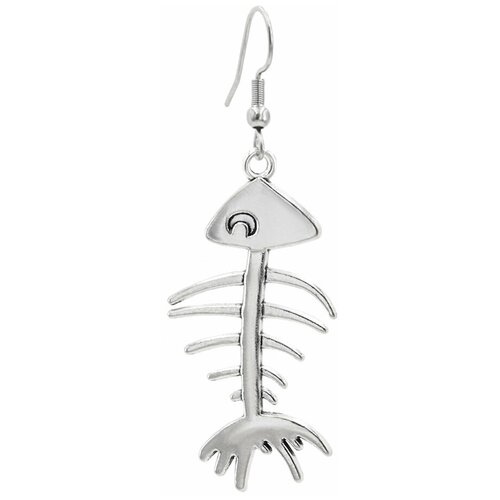 Моносерьга SILVARIE, серебряный асимметричные серьги с эффектом состаривания скелет рыбки и крючок