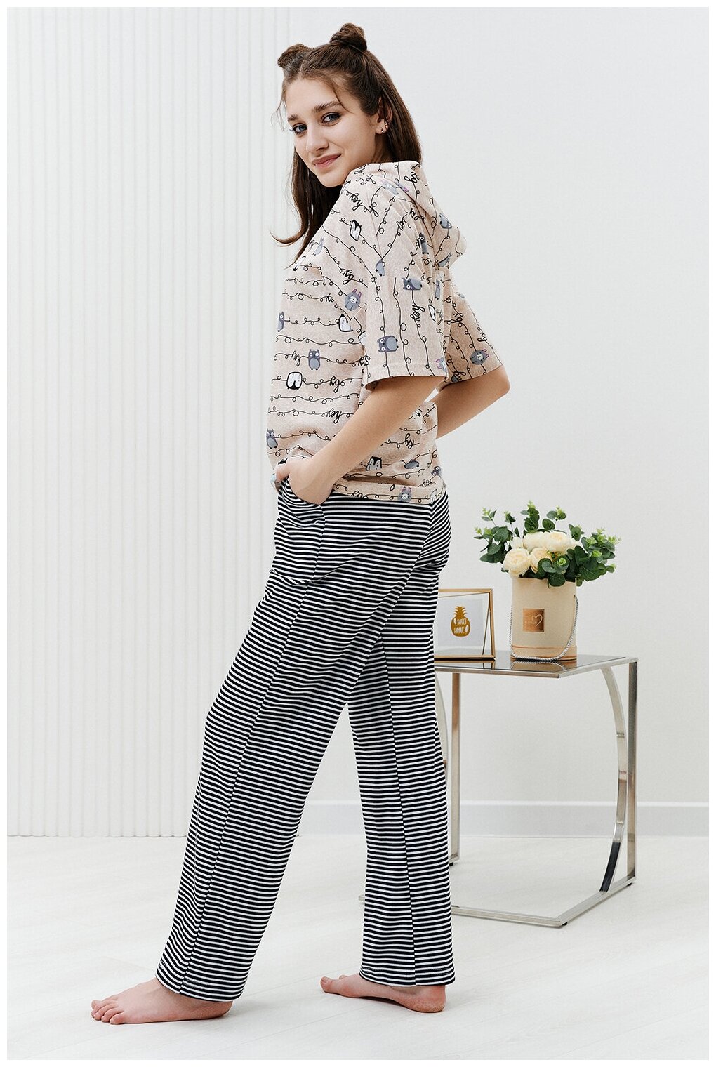 Женский домашний костюм/ пижама (футболка+ брюки), размер 42 - фотография № 9