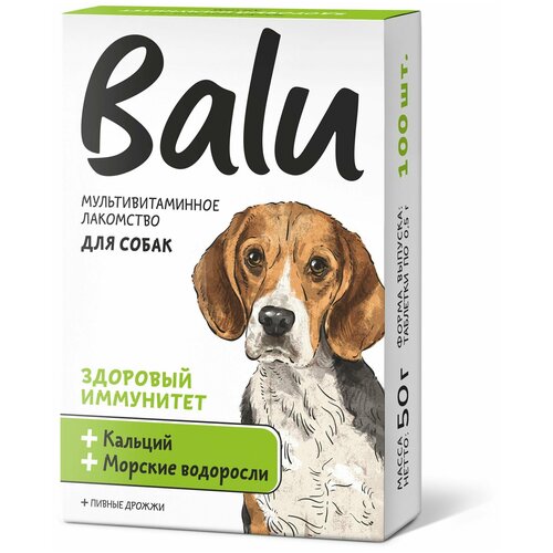 Лакомство Balu мультивитаминное для собак "Здоровый иммунитет" кальций и морские водоросли, 100 таб.