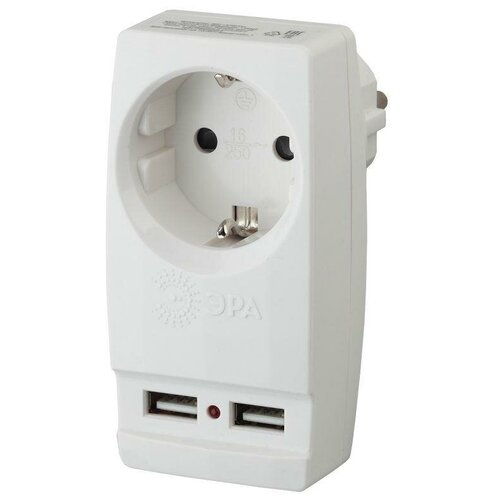 Адаптер SP-1e-USB-W Polynom 1-м 220В+ 2хUSB 2100мА c зазeмл. бел. ЭРА Б0026332