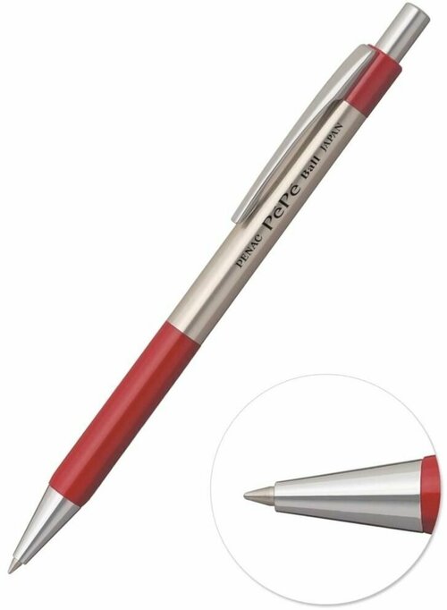 Ручка шариковая PENAC PEPE 0,7 мм автоматическая, цвет корпуса-красный, синие масляные чернила