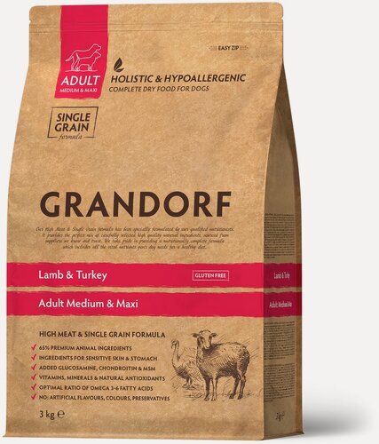 Изображение товара Сухой корм Grandorf Lamb&Turkey для взрослых собак средних и крупных пород от 1 года с ягненком и индейкой 3 кг
