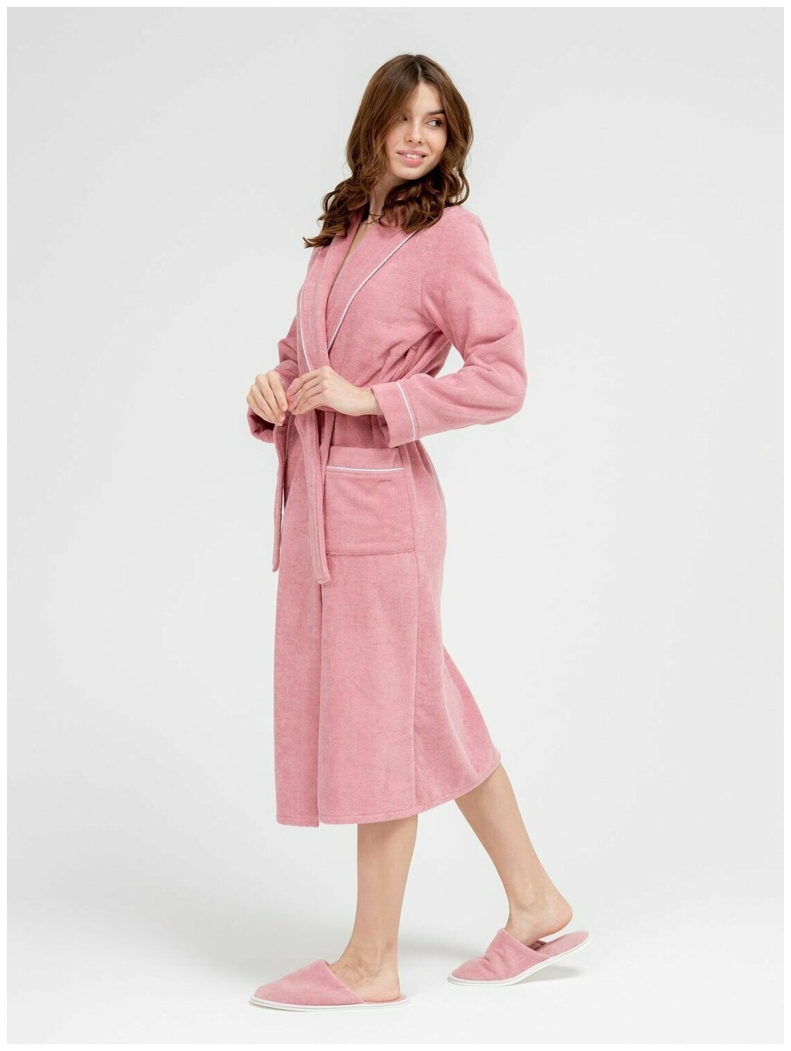 Женский махровый халат с кантом Росхалат, пудрово-розовый. Размер 50-52 - фотография № 6