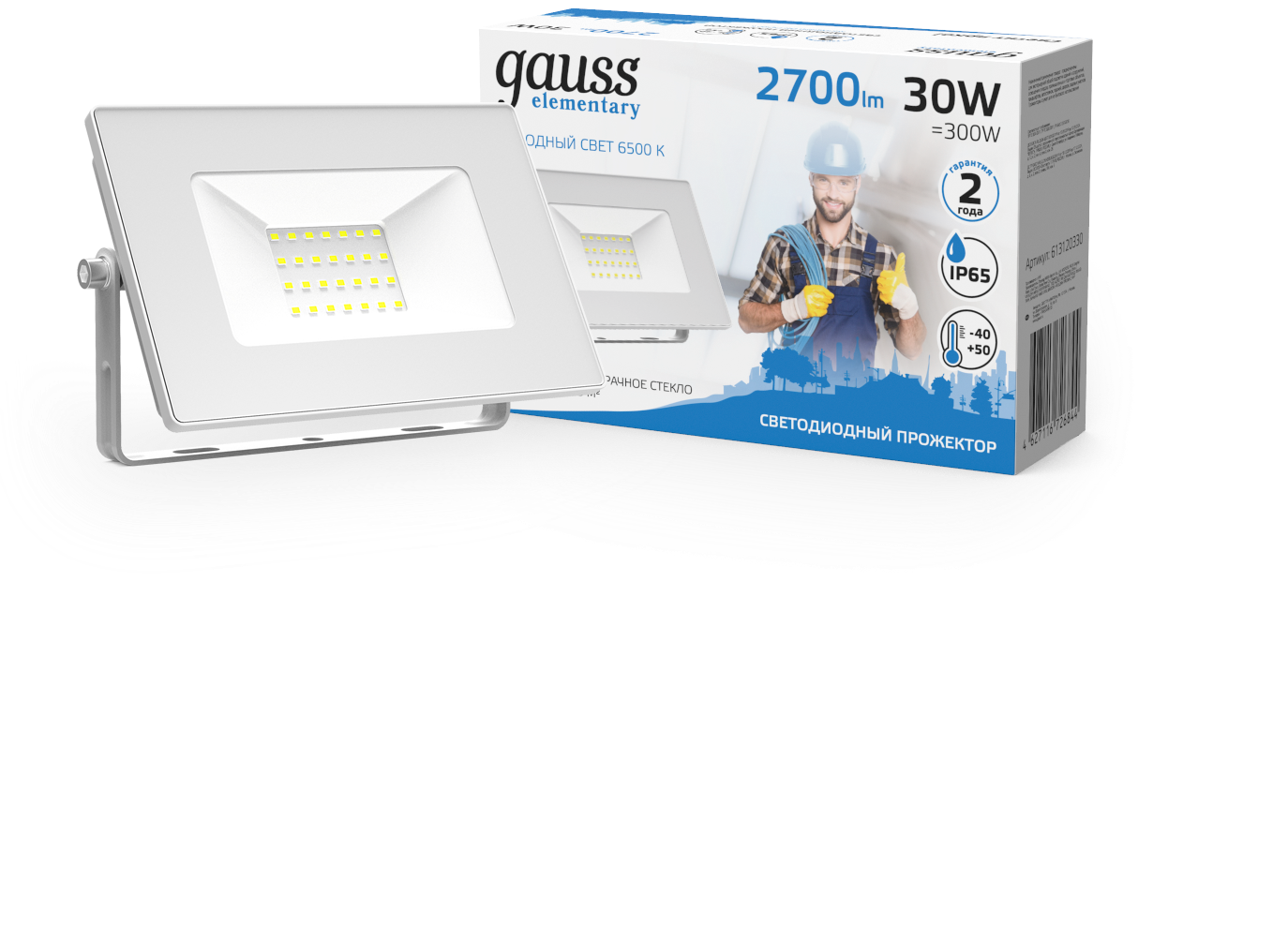 Прожектор LED 30W IP65 холодный свет 6500К белый Gauss Elementary