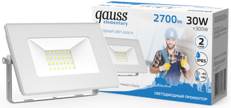 Прожектор LED 30W IP65 холодный свет 6500К белый Gauss Elementary