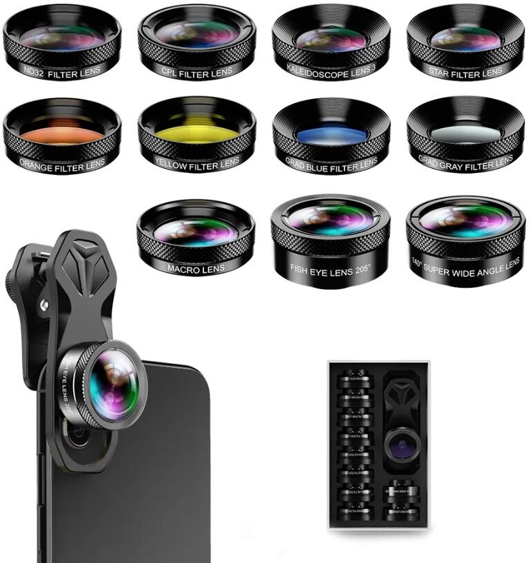 Универсальный набор объективов и фильтров дляартфонов 11-в-1 на прищепке Fotorox FR11