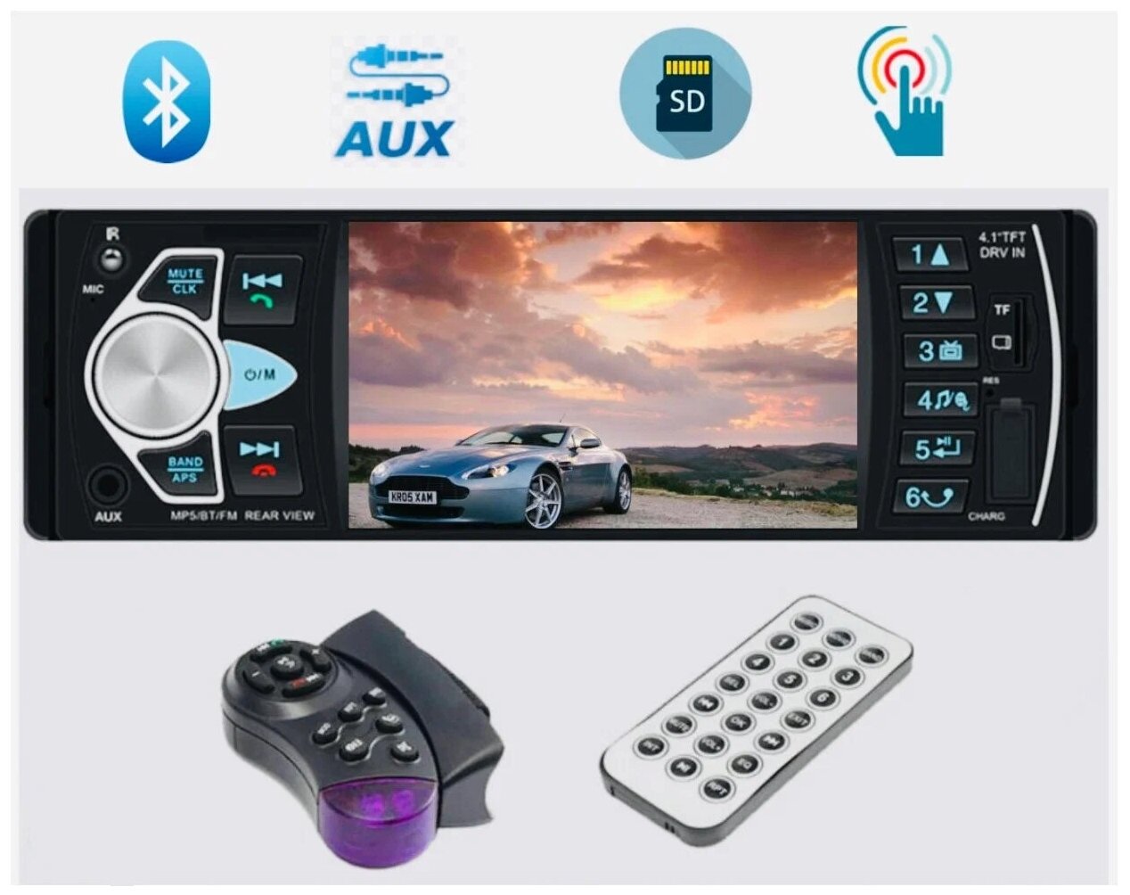 Автомагнитола с экраном (bluetooth, USB, AUX, SD) / Автомобильная магнитола 1 DIN