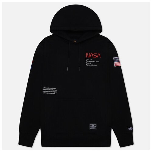 Мужская толстовка Alpha Industries NASA Worm Logo Hoodie чёрный, Размер S