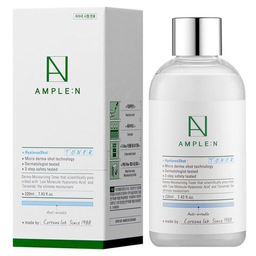 Coreana Тонер Amplen Hyaluron Shot, 220 мл гиалуроновый тонер для лица hyaluron aqua soft toner 500мл