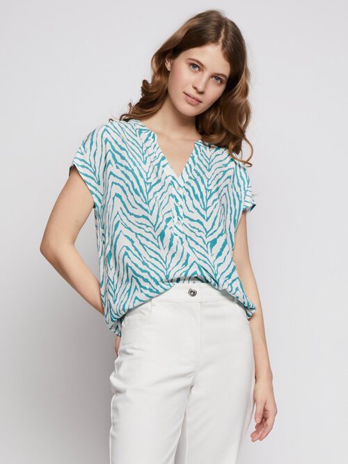 Блуза  Zolla, повседневный стиль, короткий рукав, в полоску, размер S, зеленый