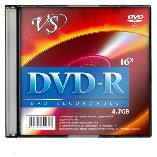 DVD-R VS Носители информации DVD-R, 16x, VS, Slim/5, VSDVDRSL501 dvd r vs носители информации dvd r 16x vs slim 5 vsdvdrsl501