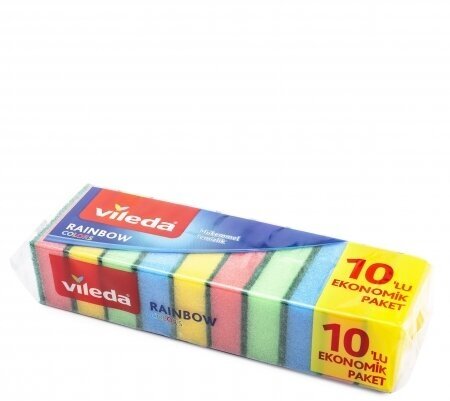 Губки универсальные "радуга" VILEDA, 1 уп/10 шт, для любого типа посуды, разноцветные — фото 1