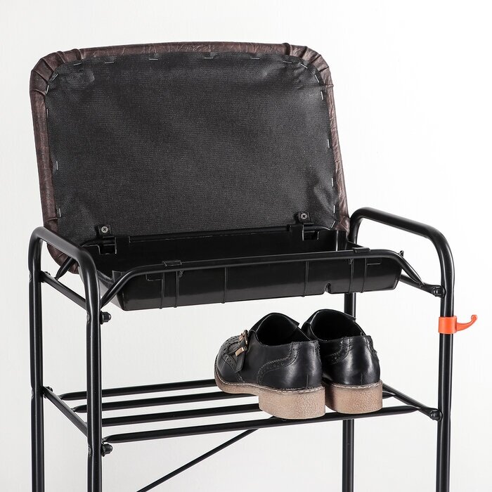 Подставка для обуви с сиденьем и ящиком ЗМИ, 3 яруса, 45х30х48 см, цвет чёрный - фотография № 10