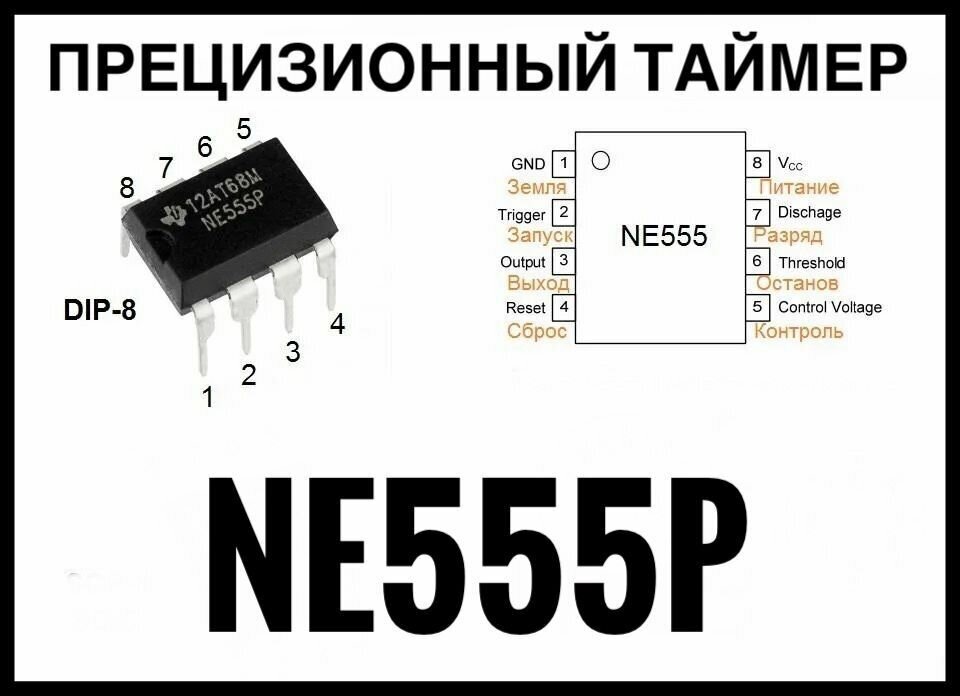 Микросхема NE555P LM555N RC555N UA555PC UA555TC UPC1555C заводское качество100% (аналог КР1006ВИ1)