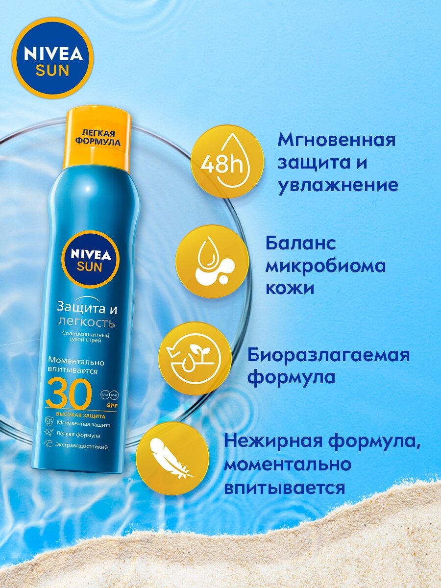 NIVEA Sun солнцезащитный сухой спрей Защита и легкость SPF 30 SPF 30, 200 мл