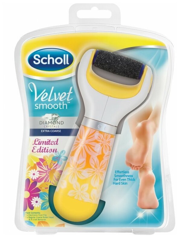 Электрическая роликовая пилка для педикюра Scholl Velvet Smooth Diamond Crystals Extra Coarse, розовый/белый