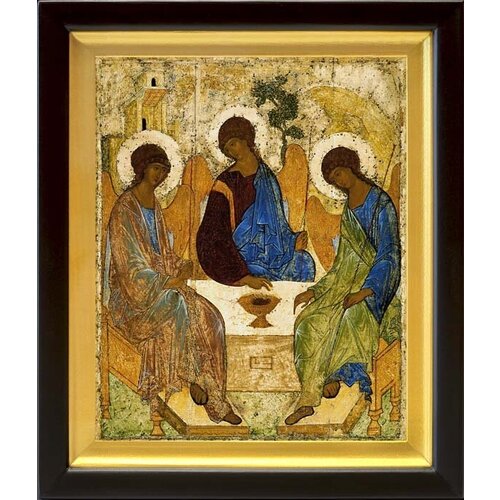 Святая Троица, Андрей Рублев, XV в, икона в деревянном киоте 19*22,5 см