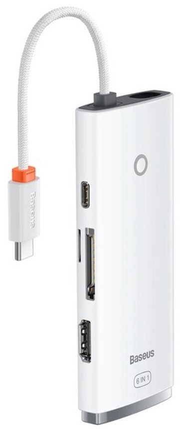 Хаб USB Baseus Lite Series 6-Port Type-C HUB Type-C - HDMI+2xUSB 30+PD+SD/TF White WKQX050102