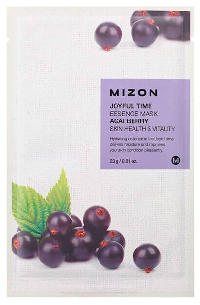 Mizon Joyful Time Essence Mask Acai Berry тканевая маска с экстрактом ягод асаи, 23 г, 23 мл