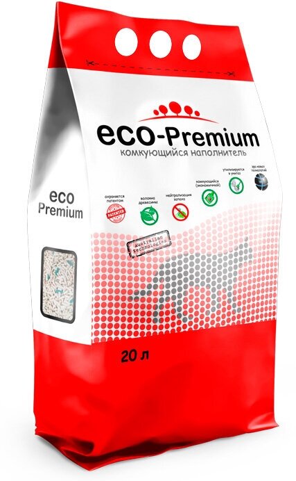 Наполнитель ECO Premium Тутти-фрутти комкующийся древесный 7.6кг/20л