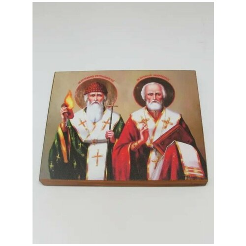 312 Икона Святитель Спиридон и Николай Чудотворец, размер иконы - 10x13