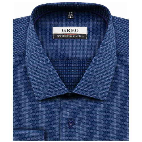 фото Рубашка мужская длинный рукав greg 245/231/4077/z/1p, полуприталенный силуэт / regular fit, цвет синий, рост 174-184, размер ворота 42