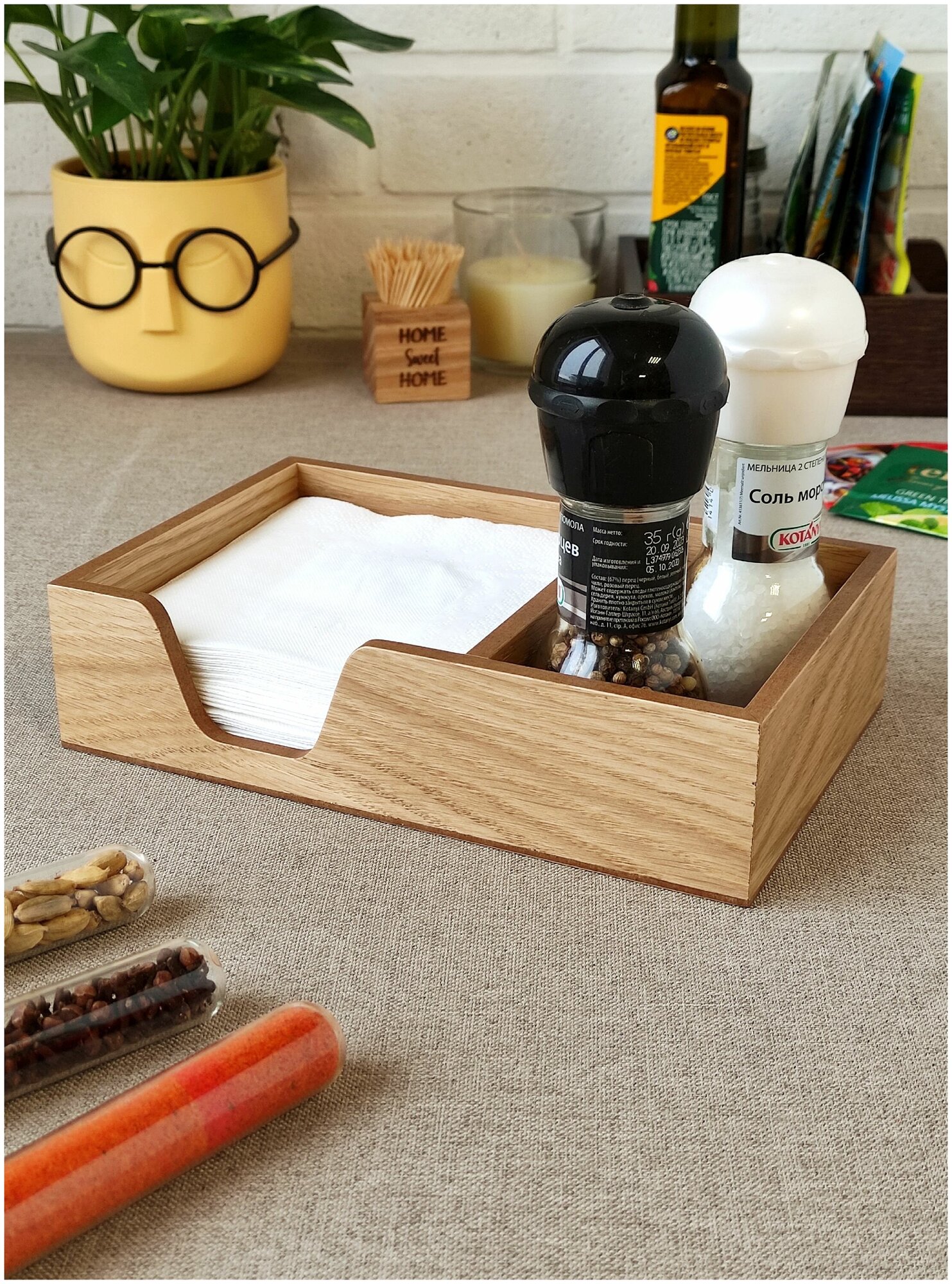 Органайзер для кухни box-art, салфетница с отделением для специй, деревянная, дуэт мини, шпон дуб - фотография № 2
