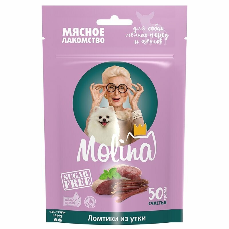 Molina Лакомство для собак мелких пород, ломтики из утки 50 г, 3 упаковки