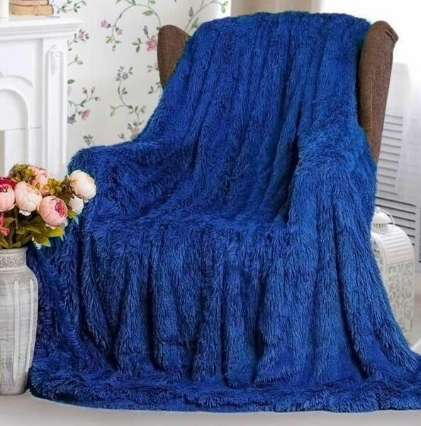 фото Плед покрывало Травка евро 200*220 Синий на кровать/диван