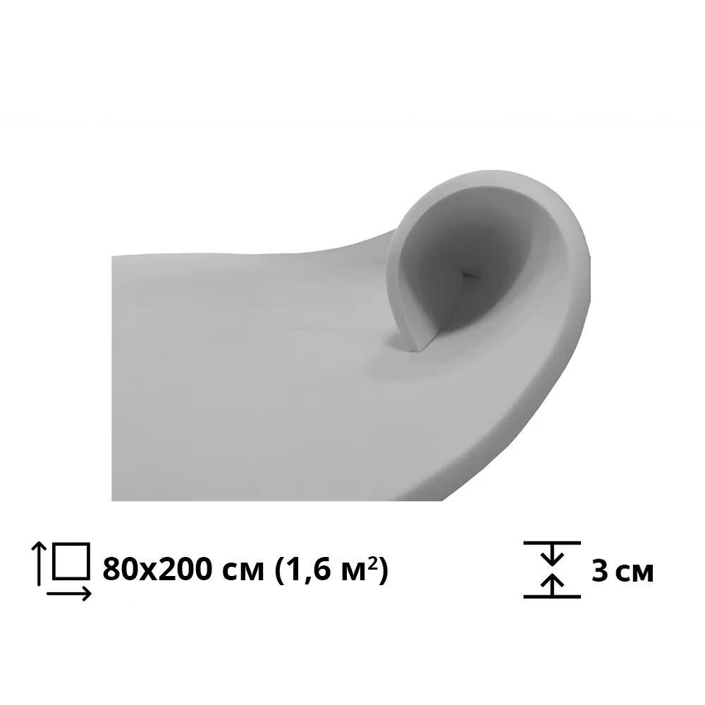 Поролон мебельный марки ST1828 30x800x2000мм, плотность 18 кг/м3, жесткость 28 кПа, цвет белый, гипоаллергенный мебельный пенополиуретан - фотография № 1