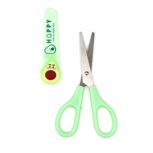 Детские канцелярские ножницы Авокадо в чехле (14 см), зеленые