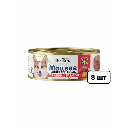 Корм влажный Reflex Mousse для собак паштет супер-премиум, консерва с говядиной и бататом 100 гр / набор 8 штук