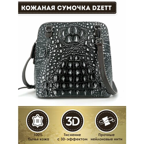 фото Сумка кросс-боди dzett, фактура тиснение, черный, серебряный