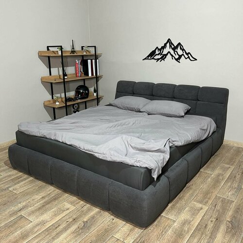 VIERO Кровать разборная Анталия_темно-серая мягкое изголовье с размером спального места 140х200 с ортопедическим основанием, без подъемного механизма