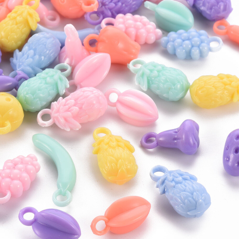 Подвески акриловые 19х12-30х11мм фруктово-ягодное ассорти базовый материал - акрил микс цветов 30 грамм