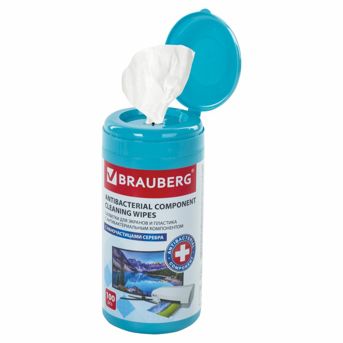 Салфетки чистящие влажные Brauberg, для мониторов и пластика, 100шт. (513476)