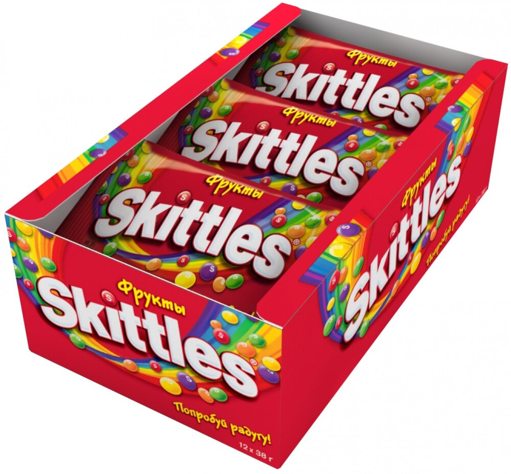 Драже Skittles в сахарной глазури со вкусами лимона, смородины, фруктовый вкус 38 гр.