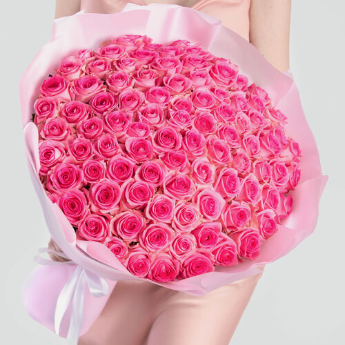 Изображение товара Букет Мегацвет24 "Ревиваль", 101 роза, высота 40см, ярко-розовая