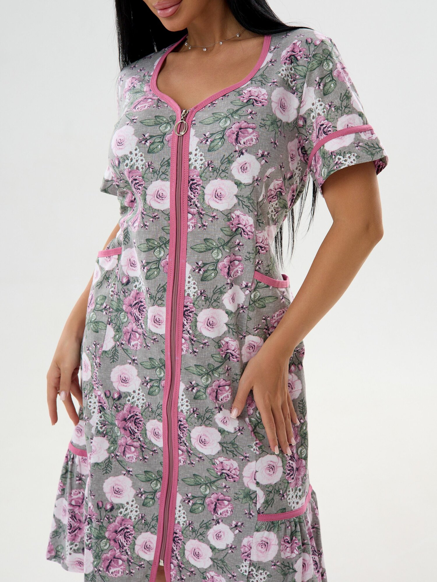 Пеньюар MODALINA  размер 60  серый розовый