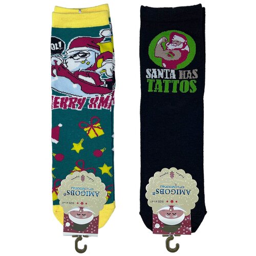 фото Новогодние носки 2 пары, носки мужские с сантой, крутой санта, яркие носки в подарок на новый год amigobs