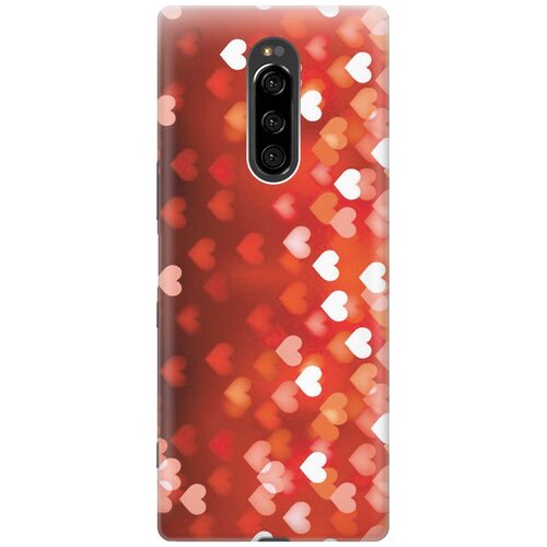 фото Cиликоновый чехол на sony xperia 1 / xz4 / сони иксперия 1 с принтом "бокэ из красных сердечек" gosso